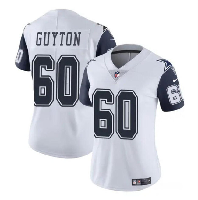 Women's Dallas Cowboys #60 Tyler Guyton White 2024 Draft Color Rush Limited Stitched Football Jersey(Run Small）